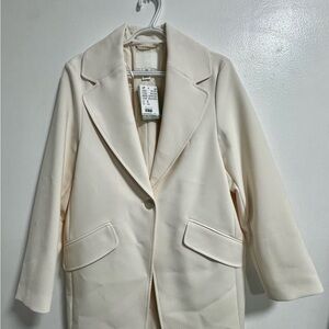 H&M Cream Longline Blazer Coat XS | Business Casual Light Academia Jacket
